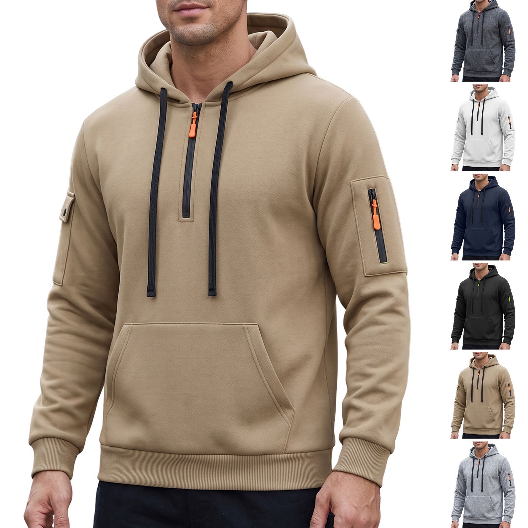 Men Waffle-knit Henley With Contrast Color Pocket