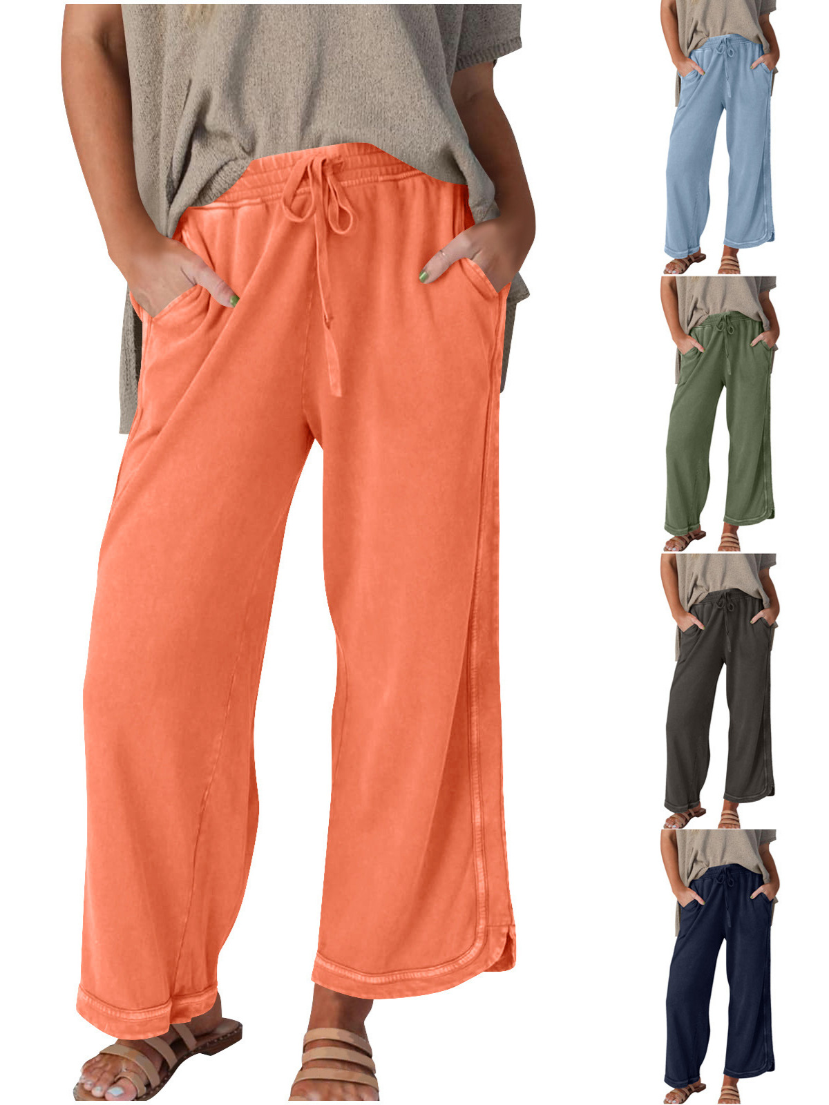 European And American Hot-Selling Pocket Women's Fashion Casual Long Pants Wide-Leg Pants Casual Sweatpants