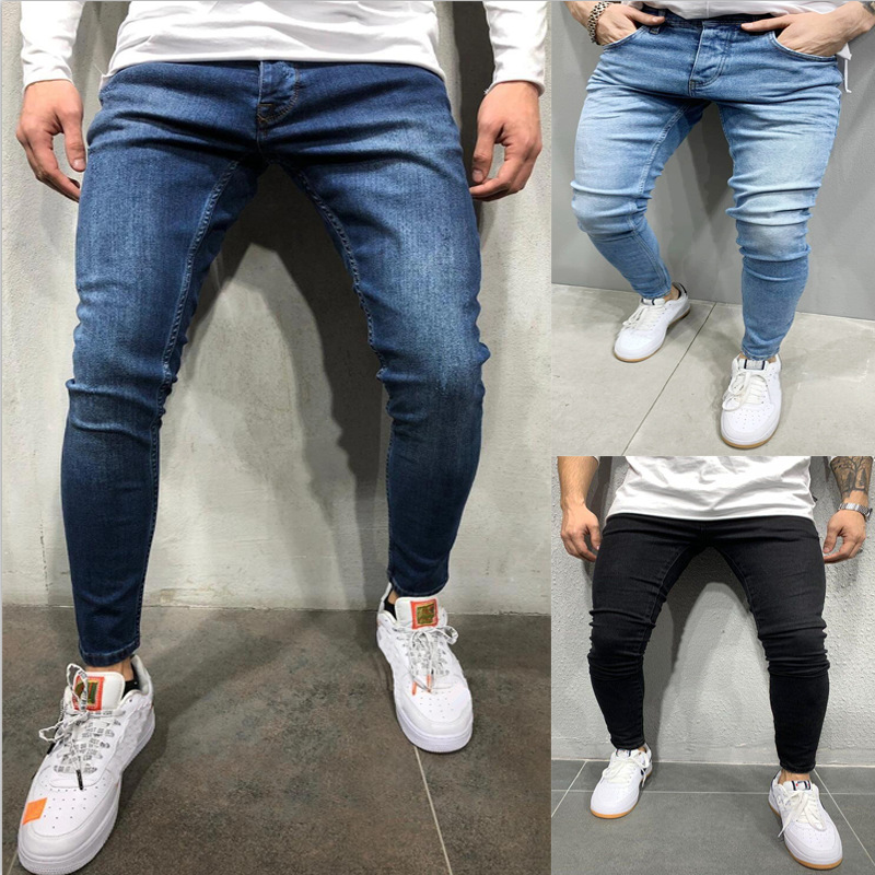 High Quality European And American Men's Stretch Tight Skinny Jeans For Foreign Trade Independent Station Classic Three Colors
