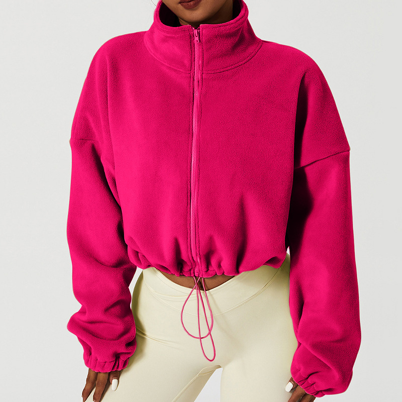 Winter Fleece-lined Thickened Sports Jacket Women's Olympic Grain Fleece Collar Top Loose Sweatshirt Outdoor Fitness Casual Jacket — image 9 of 9