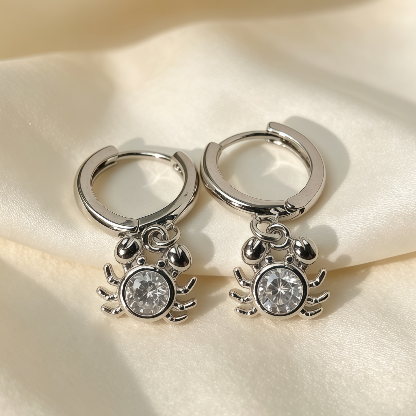 Brass Plated Crab Shaped Dangle Stud Earrings